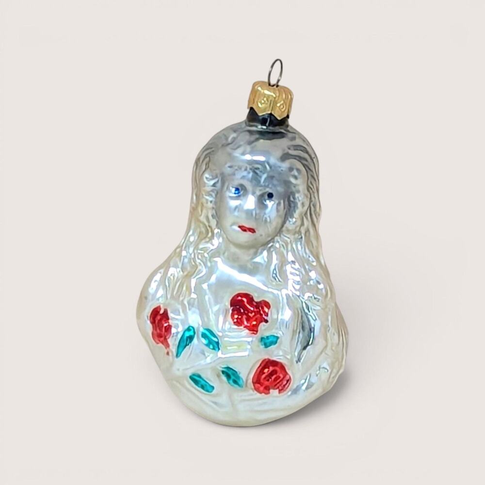 Vintage Inge-Glas Angel with Roses Ornament German Blown Glass